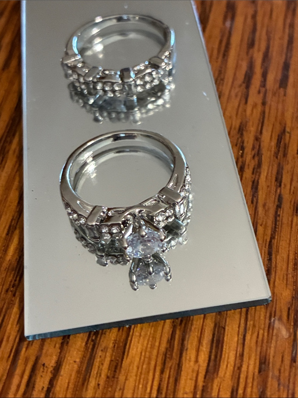 Silver-Tone Crystal Engagement Style Ring - Clear
